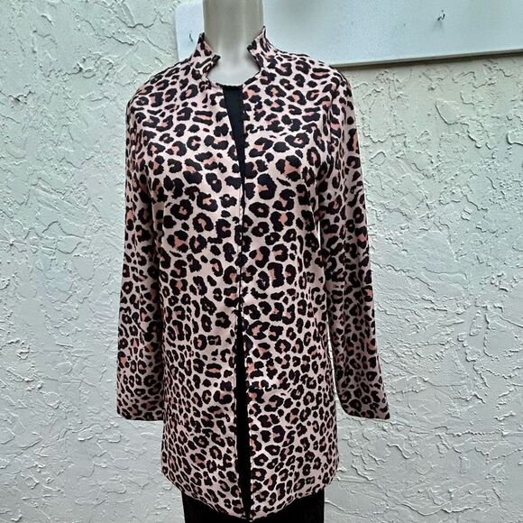 Fashion Jacket Women’s Size Large Leopard Print ￼Knee Length Lined Small Collar - Picture 10 of 13